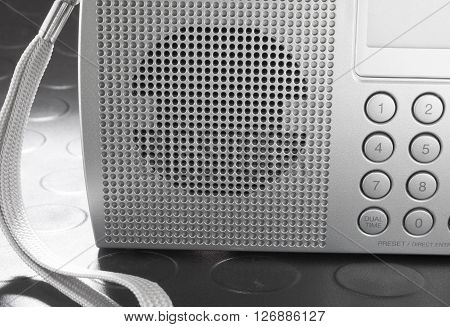 Speaker on the front of a portable shortwave radio