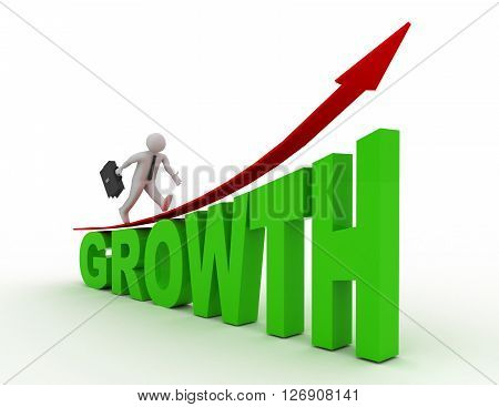 3d man run on word Growth. success concept