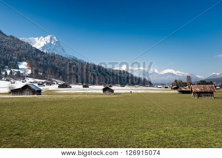 View over Alps from Loisach Valley, Garmisch-Partenkirchen, Germany