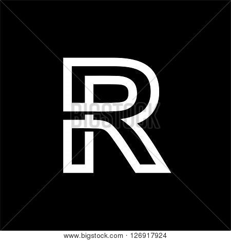 Capital letter R. From the white interwoven strips on a black background. Template for emblem, logos and monograms.