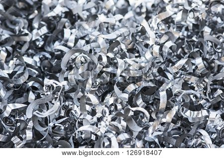 A Close-up of heap of aluminum swarfs