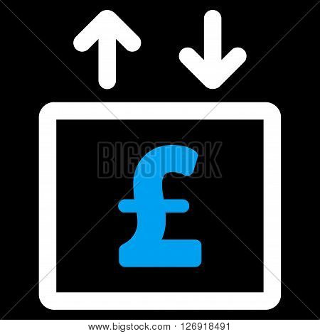 Pound Money Elevator vector icon. Pound Money Elevator icon symbol. Pound Money Elevator icon image. Pound Money Elevator icon picture. Pound Money Elevator pictogram. Flat pound money elevator icon.
