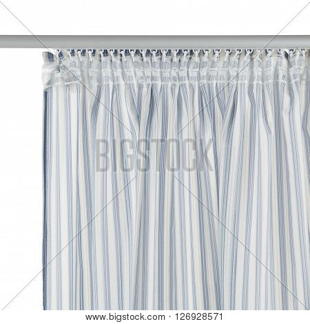 Fragment of the translucent organza curtain with mount. Abstract geometric pattern. Back view. Isolated on white background. Include path.