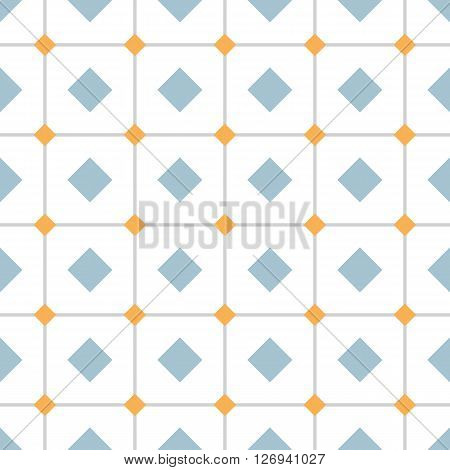 Geometric seamless pattern with rhombs. Gray and orange rhombs on checkered white background. Rhombic wallpaper design. EPS8 vector illustration. Pattern swatch included.