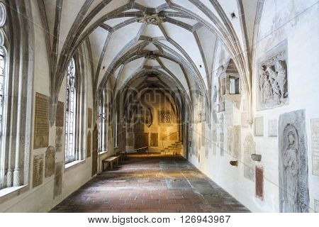 Augsburg Germany - January 16 2016: Gothic medieval crypt in the Cathedral of Augsburg. Cathedral was founded in the 11th century in Romanesque style.