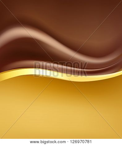 chocolate creamy abstract backgorund with gold border. folding hot chocolate cream and golden design elements. vector
