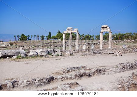 Ruins of the gymnasium in the ancient city of Hierapolis. Turkey.