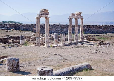 Ruins of the gymnasium in the ancient city of Hierapolis. Turkey.