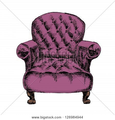 Old styled vintage armchair isolated on white background. Hand drawn vector stock illustration