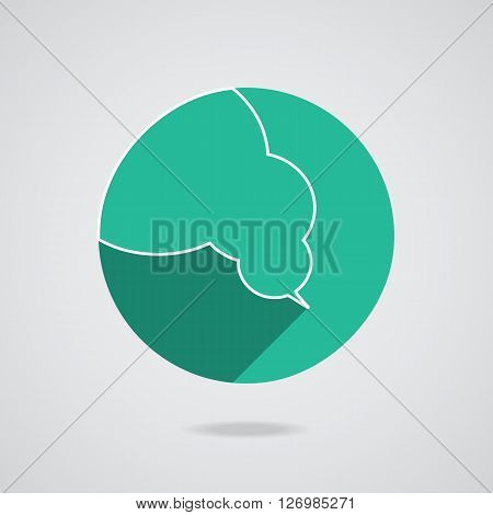 Logo speech bubbles in flat design with long shadow. Green button isolated on black background.
