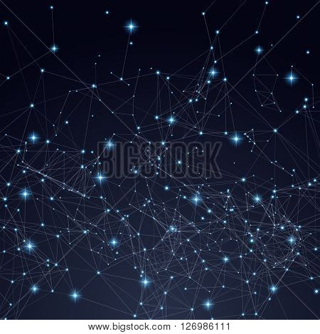 Abstract triangles space low poly. Dark background with connecting dots and lines. Light connection structure. Polygonal background. Futuristic HUD.