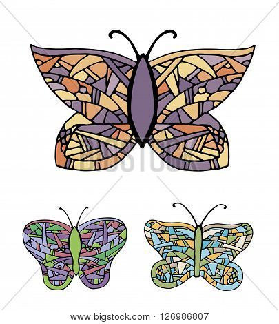 Collection of colorful butterflies. Hand drawn vector stock illustration