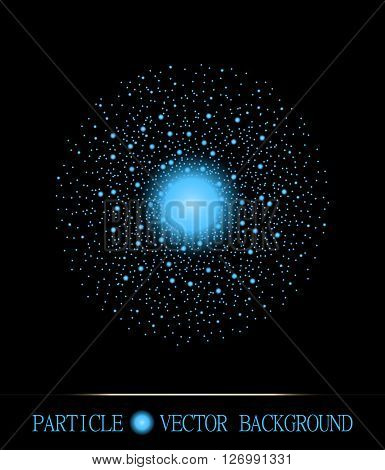 Abstract shpere of cyan glowing light particles space black background. Galaxy symbol. Style background for presentations cards scientific and jewelry design. Vector illustration
