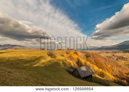 Autumn scenery in remote rural area in Transylvania