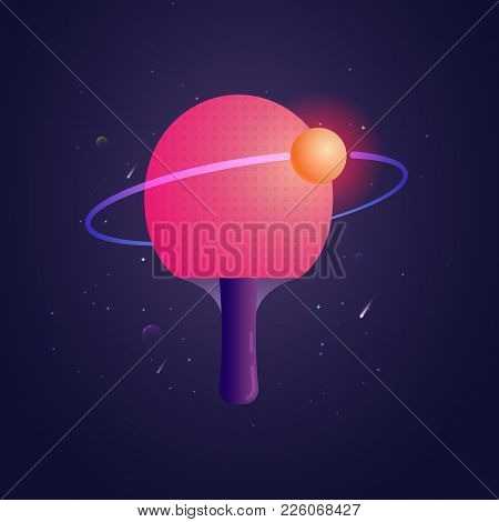 Racket For Ping Pong With Ball Like A Sputnik Vector Illustration. Poster Template For Club Of Table