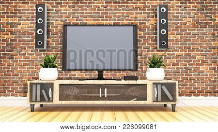 Tv Room With Loft Wall Background. 3d Rendering
