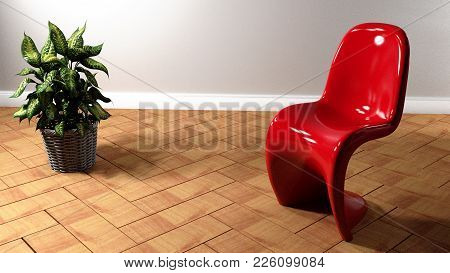 Interior - Chair And Lamp On Empty White Wall Background