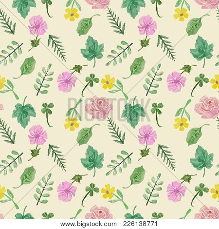 Vector Floral Seamless Patern. Colorful Floral Collection With Leaves And Flowers, Hand Drawn  Water