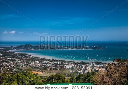 Panoramic view from the hill Big Buddha in Phuket Thailand.