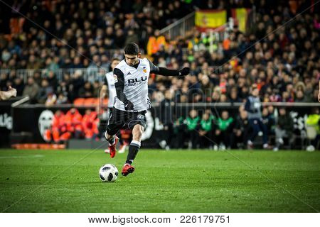 VALENCIA, SPAIN - FEBRUARY 8: Guedes during Spanish King Cup match between Valencia CF and FC Barcelona at Mestalla Stadium on February 8, 2018 in Valencia, Spain