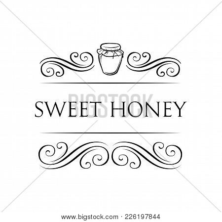 Sweet Honey Jar Vector Icon. Swirls And Ornate Frames. Isolated On White Background.