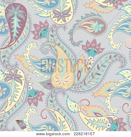 Pattern Based On Decorative Elements Paisley. Seamless Pattern In Indian Style.