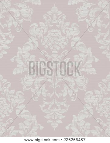 Baroque Damask Pattern Texture In Ultra Violet Color Vector. Royal Fabric Background. Luxury Backgro
