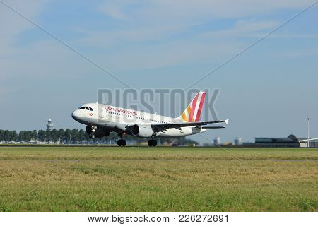 Amsterdam, The Netherlands  - August, 18th 2016: D-aknn Germanwings Airbus A319,
Taking Off From Pol