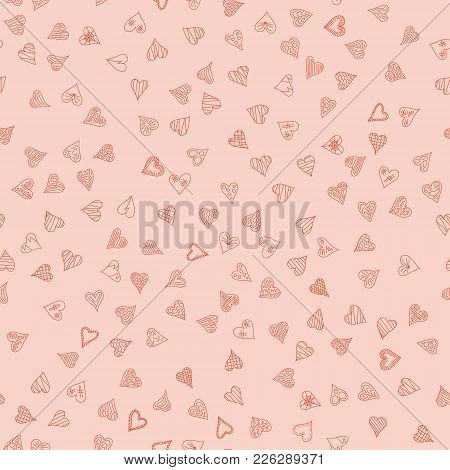 Chaotic Vector Pink Doodle Hearts Seamless Pattern - For Valentine's Day