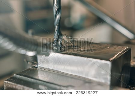 Metal Drilling Closeup. Metal Workshop. Metal Workshop.