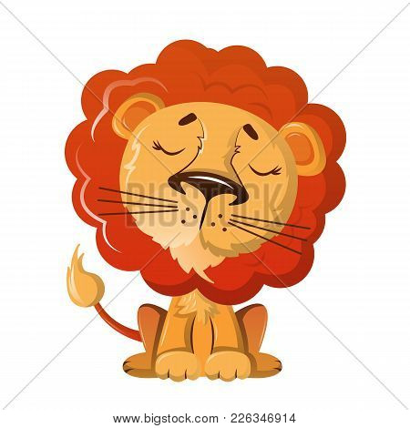 Funny Wild Cartoon Lion With Nice Kind Look. Wild Animals From Zoo. Wild Lion Inhabitant On Plains O