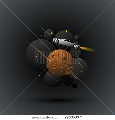 A Car Flying In Space To Mars - Vector Eps10