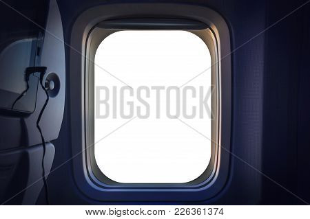 Window Plane, Blank White Window Airplane, Window Aircraft Template. Empty Space For Design.