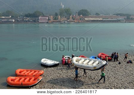 Rishikesh, India - November, 7th, 2017. Rafting On The Ganga River In Rishikesh