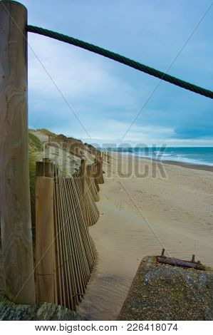 Empty Beach In A Cold Winter Day, Taken At Noon In Esposende, Portugal