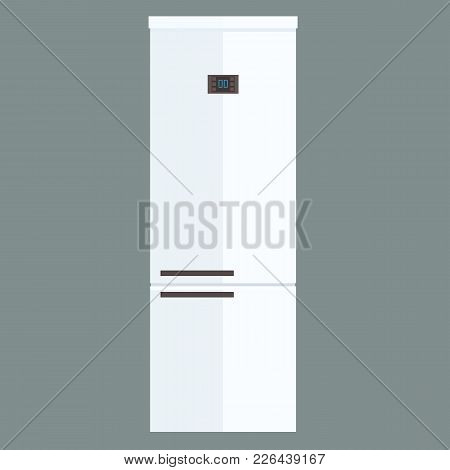 Refrigerator Electronic Device Isolated On White. Flat And Solid Color Design Fridge. Illustrated Ve