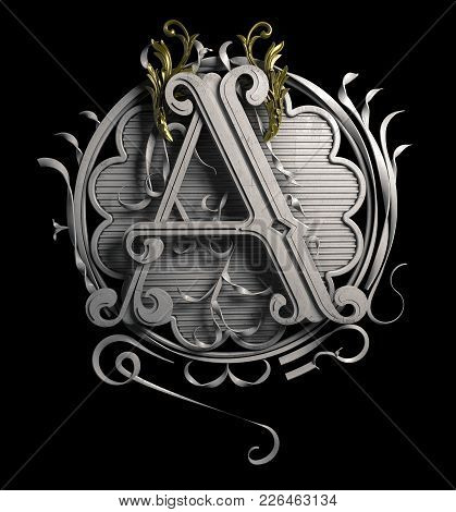 3d Classic Capital Letter A With Decorative Ornamental Frame. Premium Calligraphic Label Design. Upp