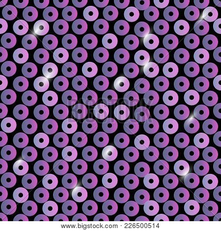 Sequins Seamless Pattern. Abstract Background With Lilac Color. Texture Scales Of Round Sequins With
