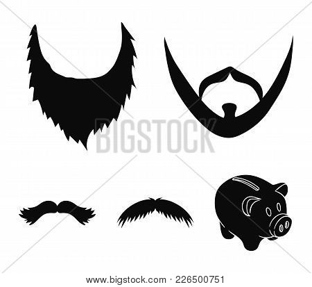 Mustache And Beard, Hairstyles Black Icons In Set Collection For Design. Stylish Haircut Vector Symb