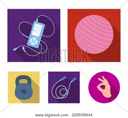 Ball, Player And Other Equipment For Training.gym And Workout Set Collection Icons In Flat Style Vec