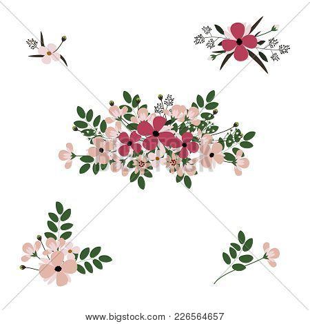 Vector Set Of Flowers. Simple Bouquets For Design.