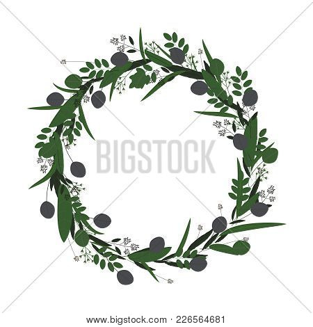Vector Illustration Of Wreath Of Leaves For Design.