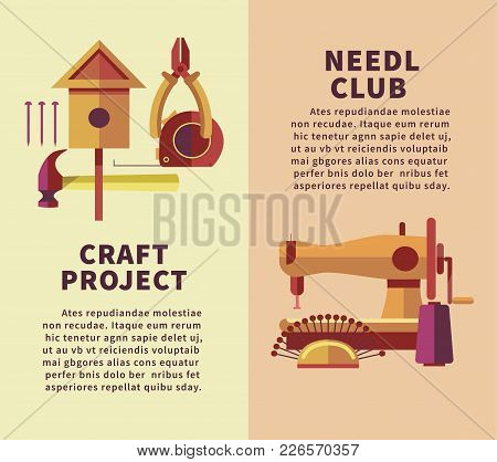 Handicraft Art And Diy Workshop Poster For Woodwork Craft And Needlework Classes Or Hobby Projects. 