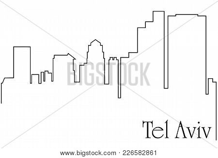 Tel Aviv City One Line Drawing Abstract Background With  Metropolis Cityscape - Vector Illustration