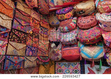 Rishikesh, India - November, 7th, 2017. Bags On The Flea Market In Rishikesh