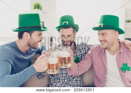 St Patrick's Day Concept. Close Up Portrait Of Laughing, Cheerful, Positive Successful Stylish Lucky