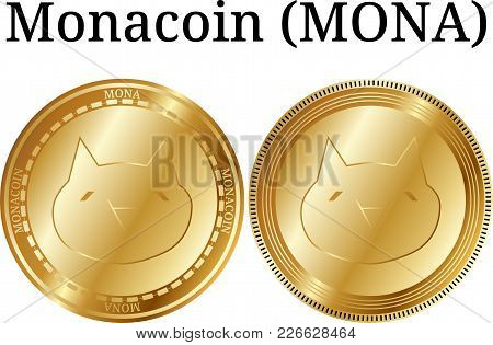 Set Of Physical Golden Coin Monacoin (mona), Digital Cryptocurrency. Monacoin (mona) Icon Set. Vecto