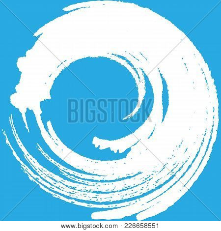 Blue Color Abstract Frame Illustration. Hand Drawn Water Frame Circle Shape For Card Pr Background. 