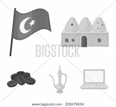 House Hive, National Flag, Coffee Pot Copper, Grains Coffee.turkey Set Collection Icons In Monochrom