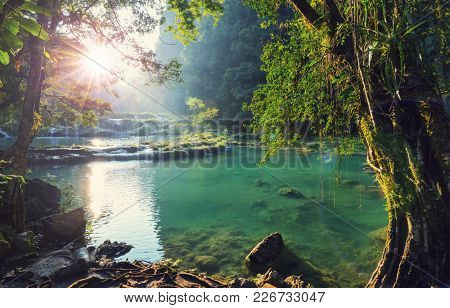 Beautiful natural pools in Semuc Champey, Lanquin, Guatemala, Central America